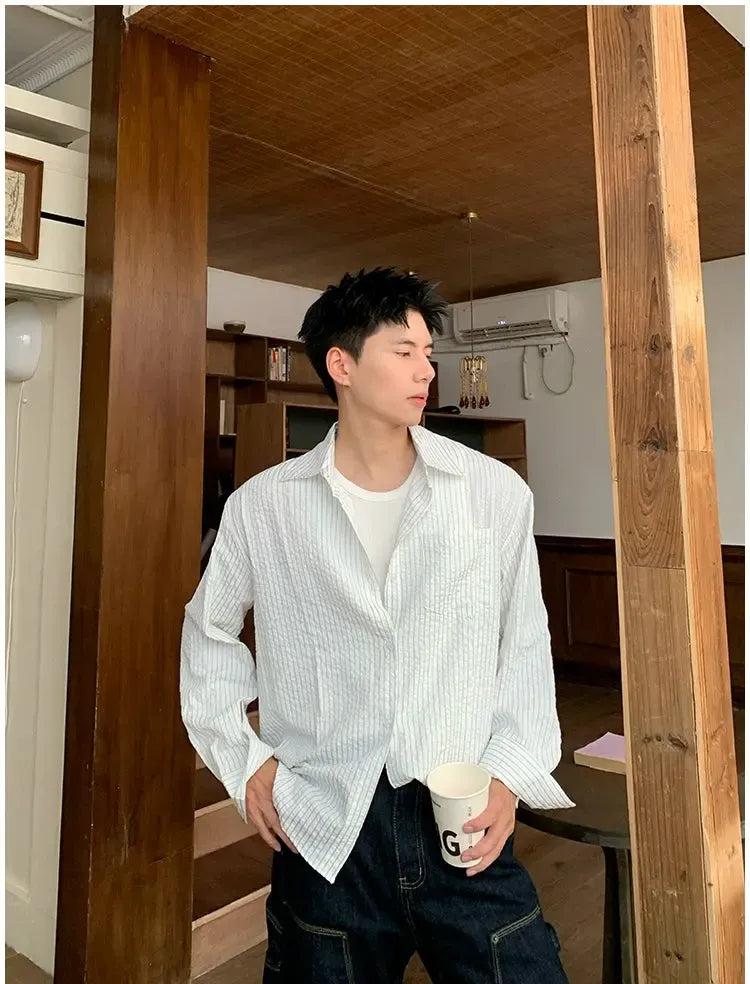 Holo Textured Stripes L/S Shirt-korean-fashion-Shirt-Holo's Closet-OH Garments