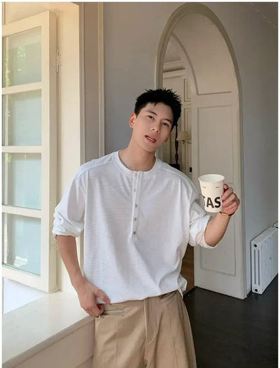 Holo Versatile Henley Collar T-Shirt-korean-fashion-T-Shirt-Holo's Closet-OH Garments