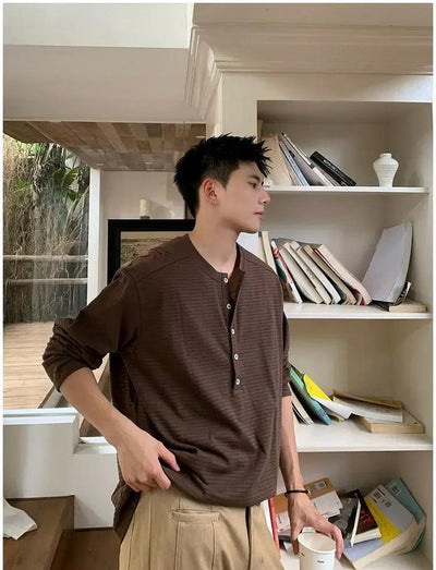 Holo Versatile Henley Collar T-Shirt-korean-fashion-T-Shirt-Holo's Closet-OH Garments