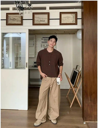 Holo Versatile Henley Collar T-Shirt-korean-fashion-T-Shirt-Holo's Closet-OH Garments