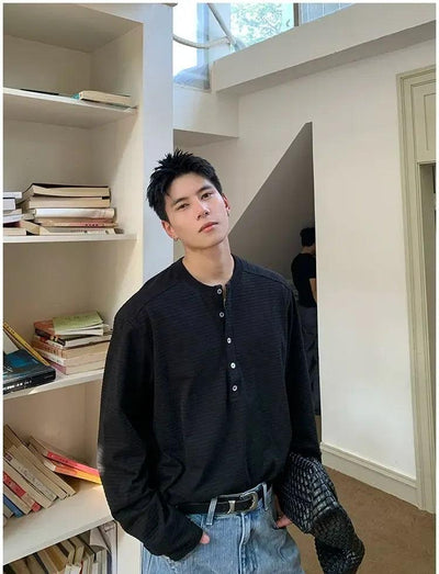 Holo Versatile Henley Collar T-Shirt-korean-fashion-T-Shirt-Holo's Closet-OH Garments