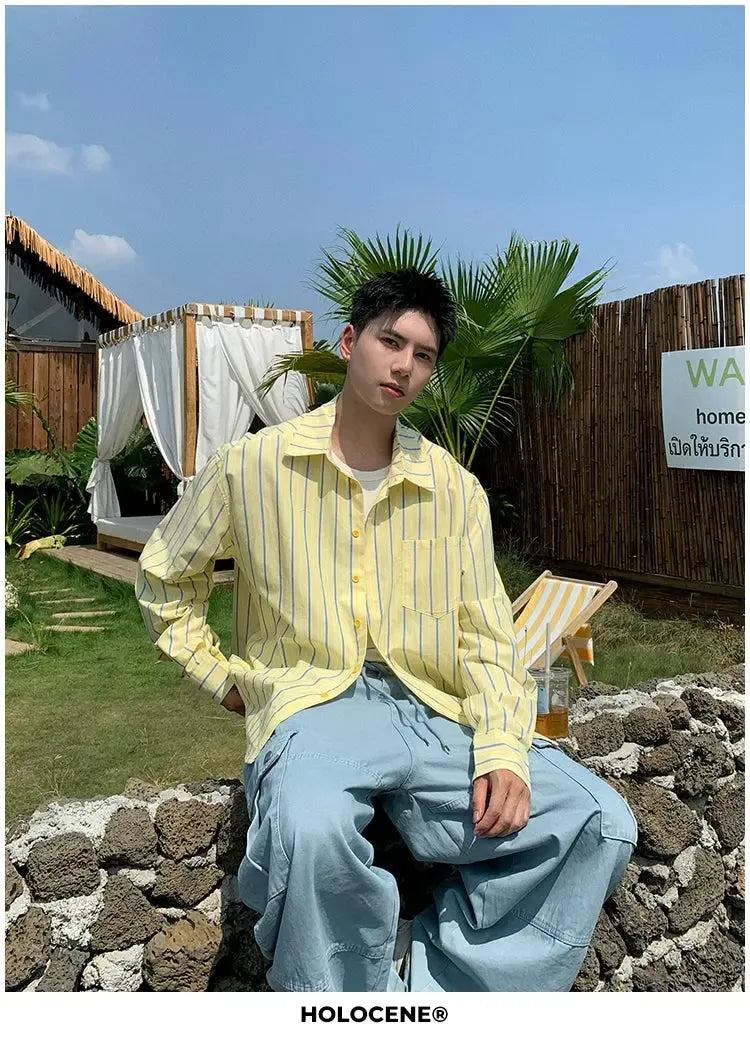 Holo Vertical Striped Long Sleeve Shirt-korean-fashion-Shirt-Holo's Closet-OH Garments