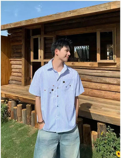 Holo Vertical Stripes Buttoned Shirt-korean-fashion-Shirt-Holo's Closet-OH Garments