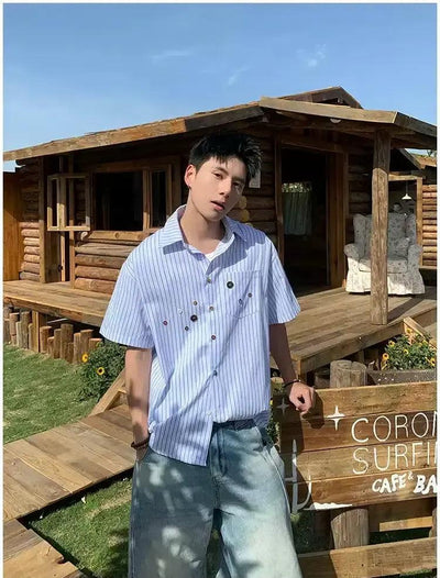 Holo Vertical Stripes Buttoned Shirt-korean-fashion-Shirt-Holo's Closet-OH Garments