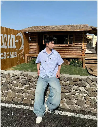 Holo Vertical Stripes Buttoned Shirt-korean-fashion-Shirt-Holo's Closet-OH Garments