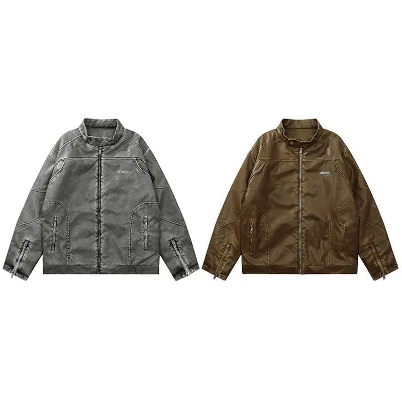 Holo Vintage Zippered PU Leather Jacket-korean-fashion-Jacket-Holo's Closet-OH Garments