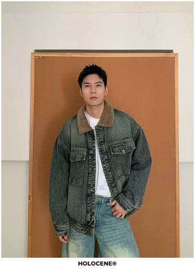 Holo Washed Fleeced Lined Denim Jacket-korean-fashion-Jacket-Holo's Closet-OH Garments