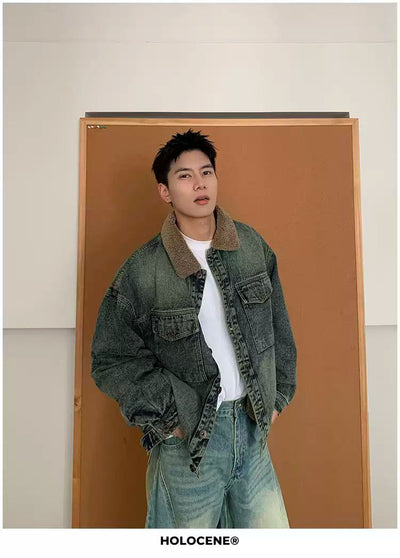 Holo Washed Fleeced Lined Denim Jacket-korean-fashion-Jacket-Holo's Closet-OH Garments