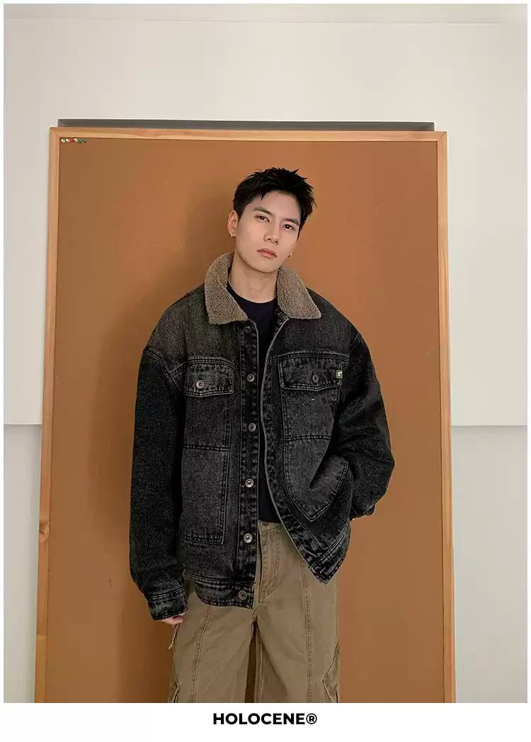 Holo Washed Fleeced Lined Denim Jacket-korean-fashion-Jacket-Holo's Closet-OH Garments