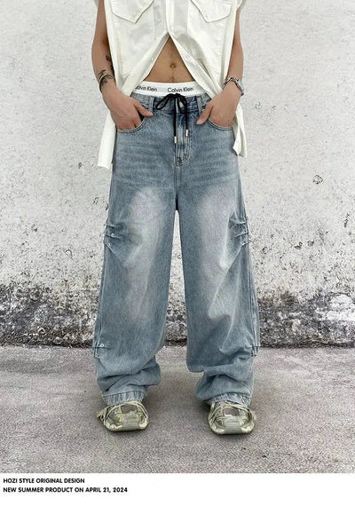 Hozi Drawcords Pleated Rivet Jeans-korean-fashion-Jeans-Hozi's Closet-OH Garments