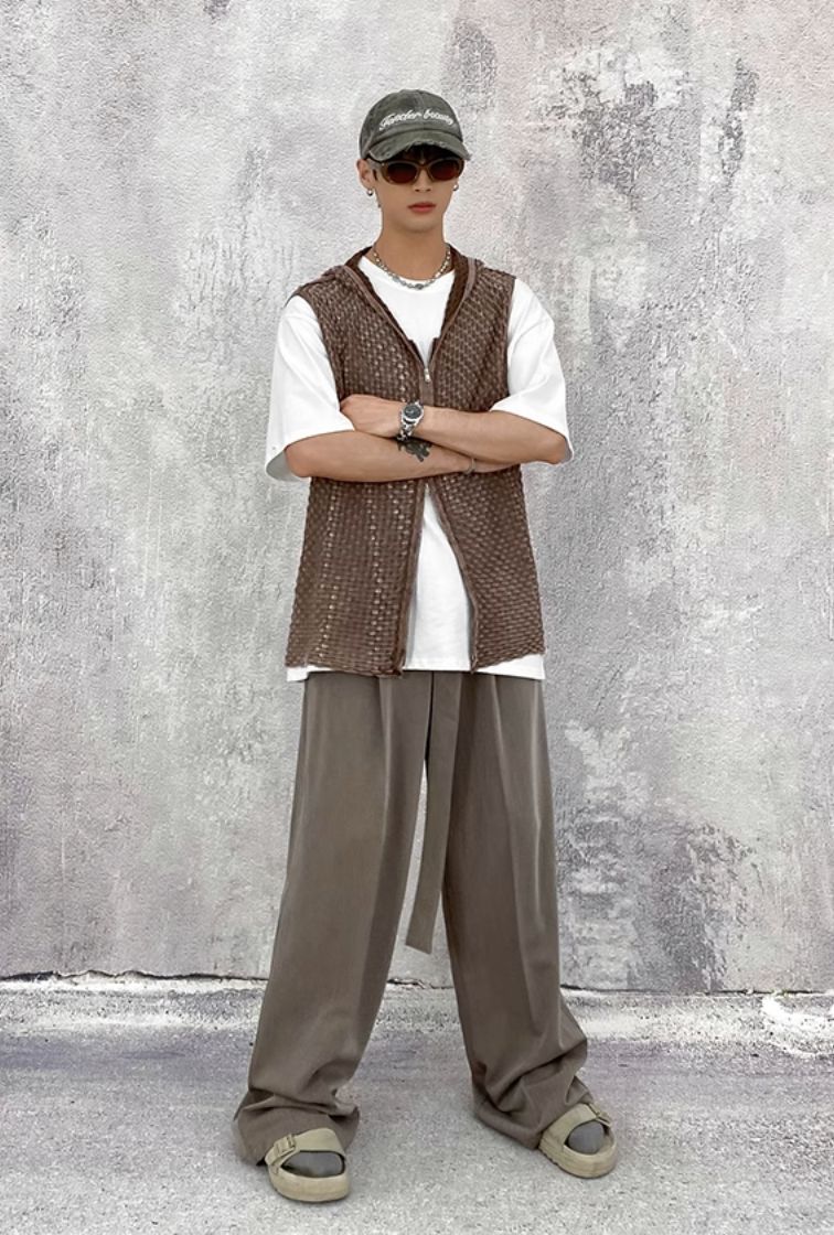 Hozi Pleated Belt Strap Wide Trousers-korean-fashion-Trousers-Hozi's Closet-OH Garments