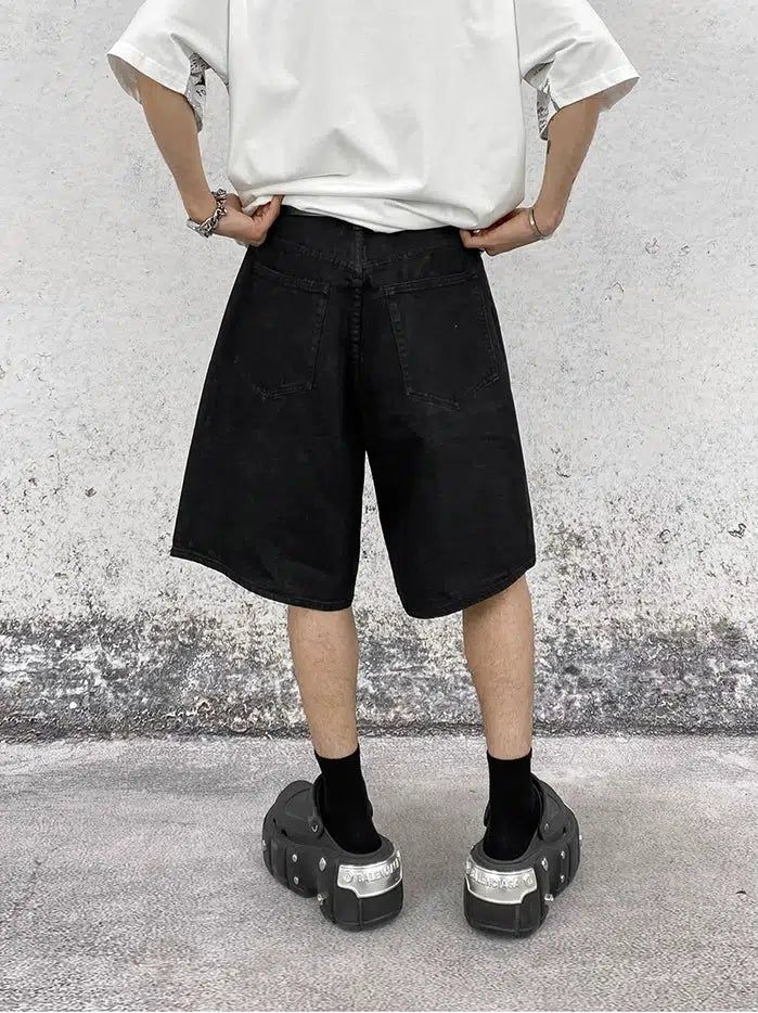 Hozi Wide Leg Knee-Length Denim Shorts-korean-fashion-Shorts-Hozi's Closet-OH Garments