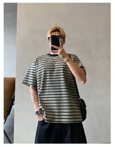 Hu Boxy Stripes T-Shirt-korean-fashion-T-Shirt-Hu's Closet-OH Garments