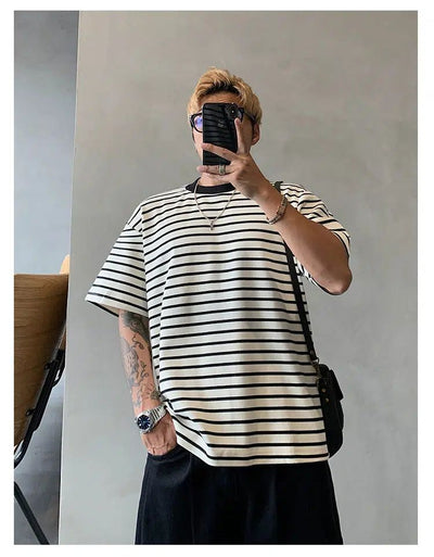 Hu Boxy Stripes T-Shirt-korean-fashion-T-Shirt-Hu's Closet-OH Garments