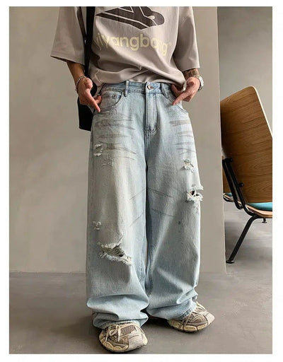 Hu Button Fly Ripped Jeans-korean-fashion-Jeans-Hu's Closet-OH Garments