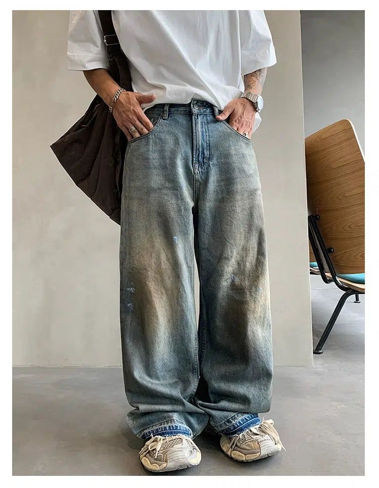 Hu Dirty Wash Raw Edge Jeans-korean-fashion-Jeans-Hu's Closet-OH Garments