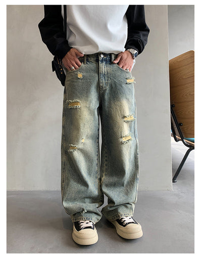 Hu Distressed Spots Faded Jeans-korean-fashion-Jeans-Hu's Closet-OH Garments