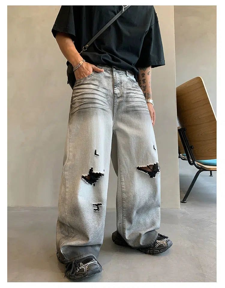 Hu Gradient Wash Ripped Hole Jeans-korean-fashion-Jeans-Hu's Closet-OH Garments