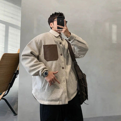 Hu Leather Pocket Flannel Shirt-korean-fashion-Shirt-Hu's Closet-OH Garments