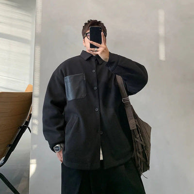 Hu Leather Pocket Flannel Shirt-korean-fashion-Shirt-Hu's Closet-OH Garments