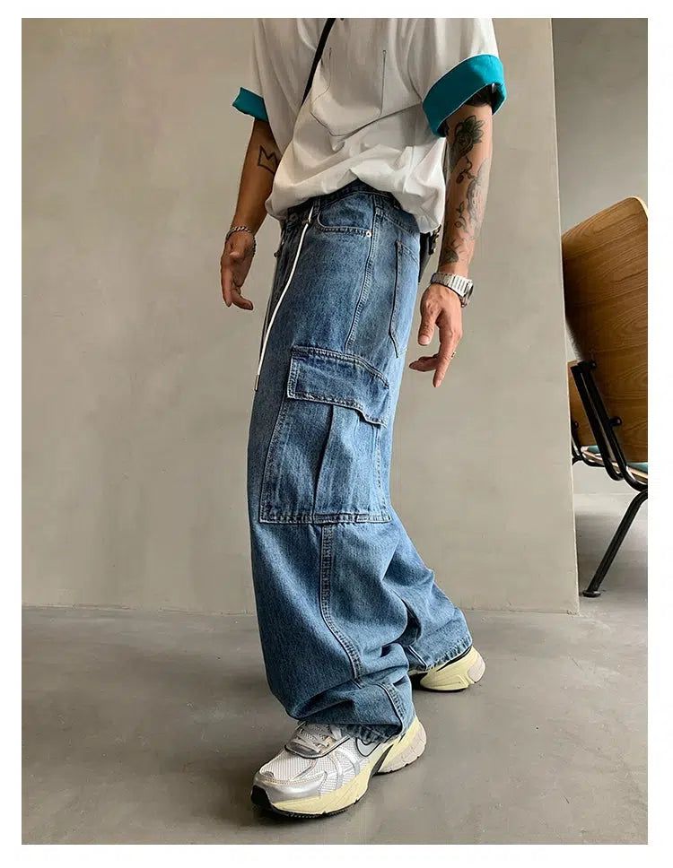 Hu Multi-Pocket Cargo Jeans-korean-fashion-Jeans-Hu's Closet-OH Garments