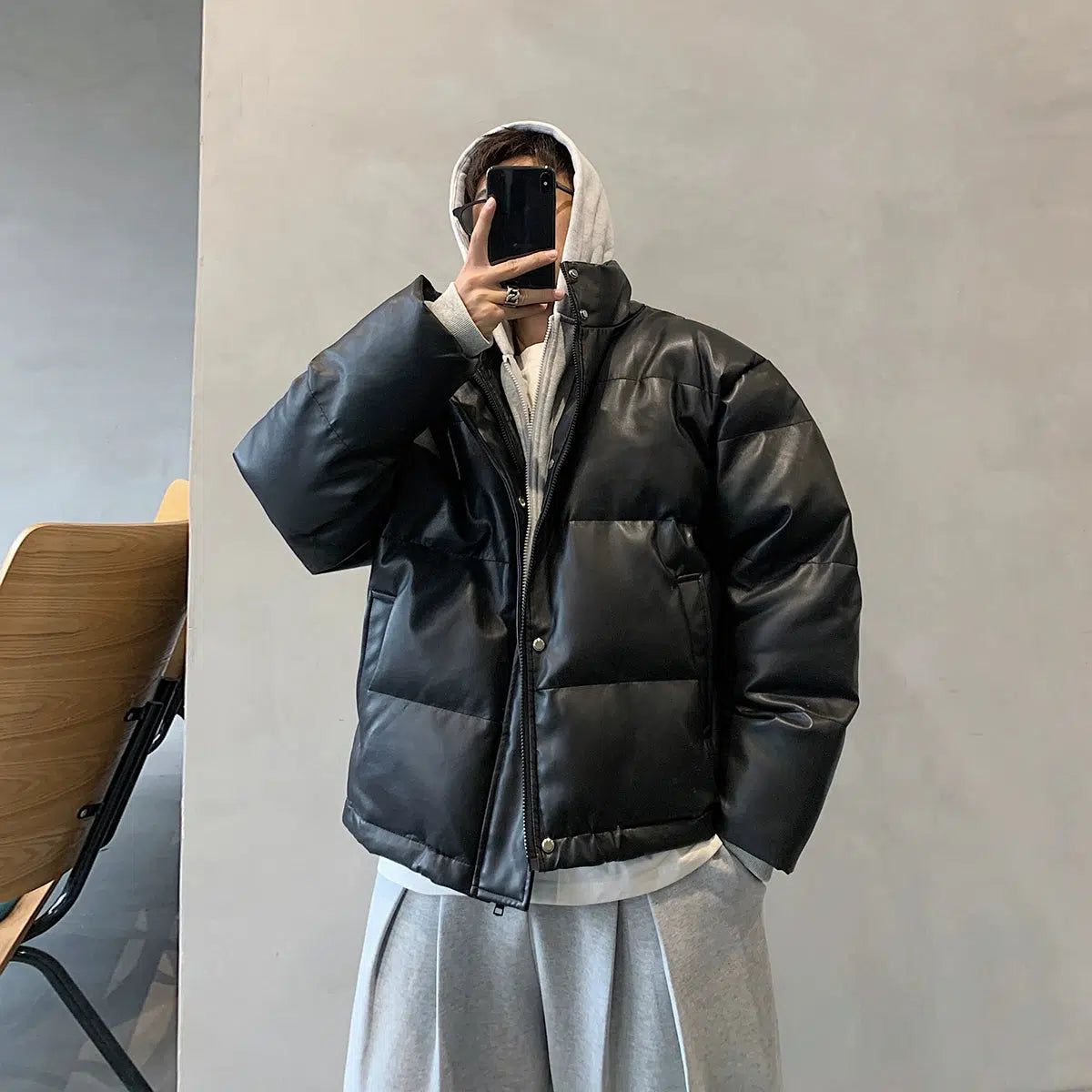 Hu Quilted PU Leather Puffer Jacket-korean-fashion-Jacket-Hu's Closet-OH Garments