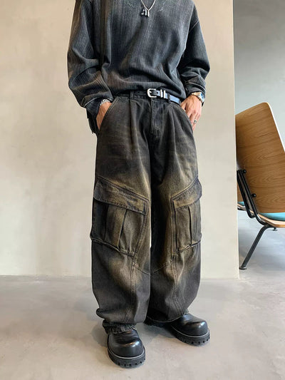 Hu Rustic Fade Loose Cargo Jeans-korean-fashion-Jeans-Hu's Closet-OH Garments