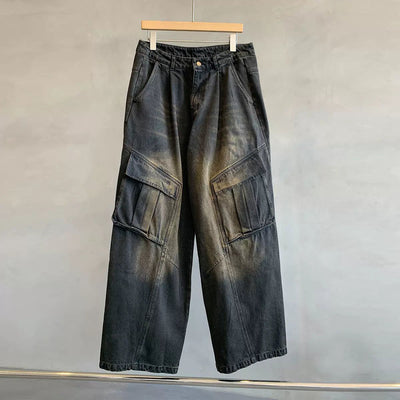 Hu Rustic Fade Loose Cargo Jeans-korean-fashion-Jeans-Hu's Closet-OH Garments