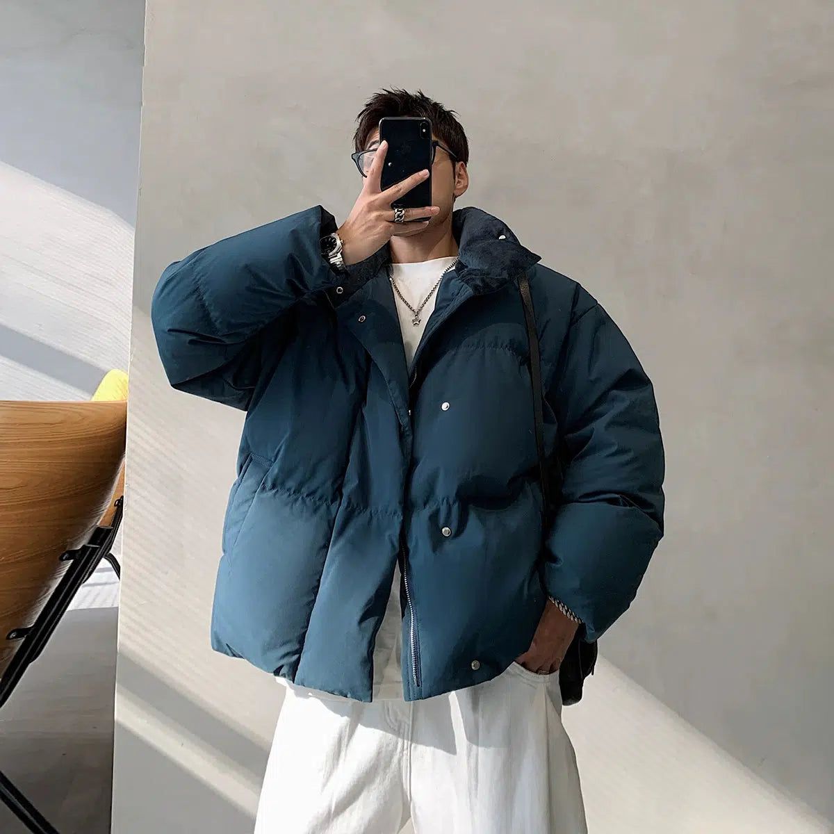 Hu Stand Collar Down Jacket-korean-fashion-Jacket-Hu's Closet-OH Garments