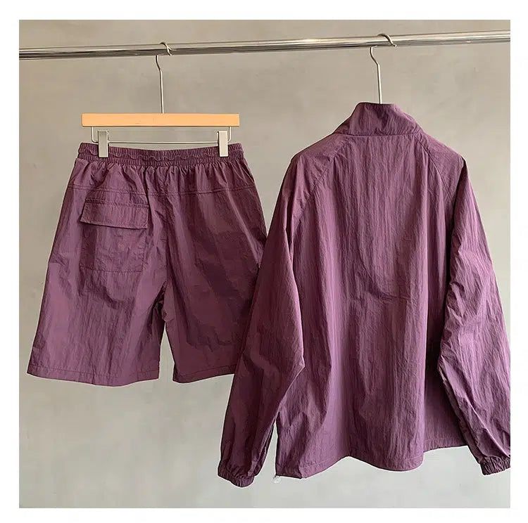 Hu Stand Collar Sun Protection Jacket & Shorts Set-korean-fashion-Clothing Set-Hu's Closet-OH Garments