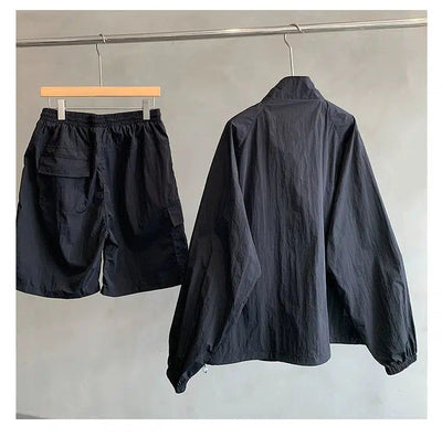 Hu Stand Collar Sun Protection Jacket & Shorts Set-korean-fashion-Clothing Set-Hu's Closet-OH Garments