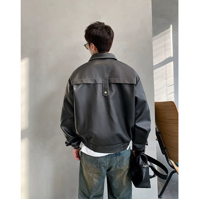 Hu Stitched Outline PU Leather Jacket-korean-fashion-Jacket-Hu's Closet-OH Garments