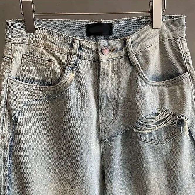 Hu Washed Irregular Ripped Jeans-korean-fashion-Jeans-Hu's Closet-OH Garments