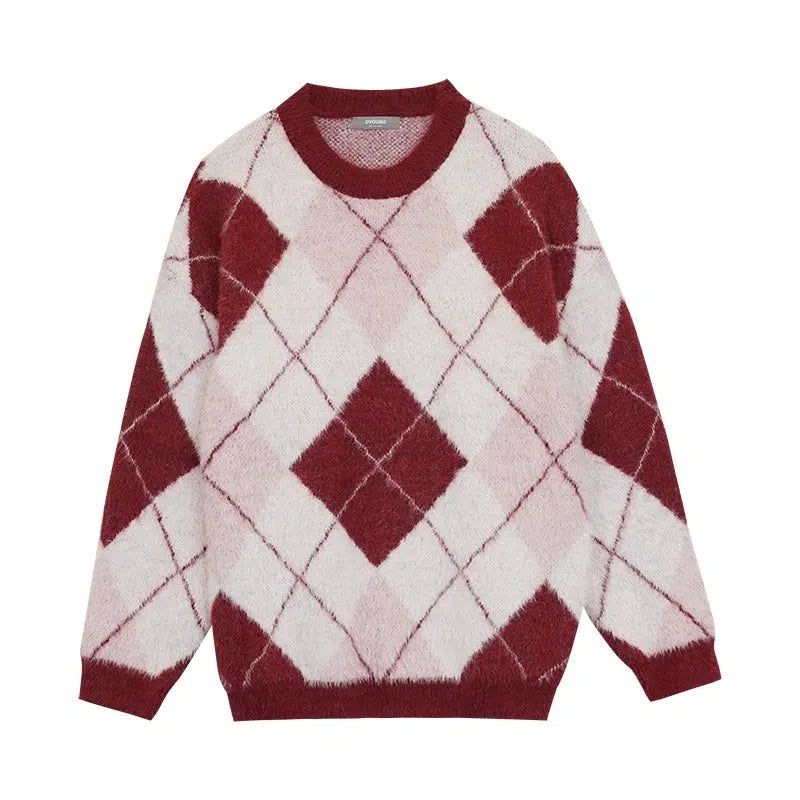 Hua Argyle Comfty Fuzzy Sweater-korean-fashion-Sweater-Hua's Closet-OH Garments