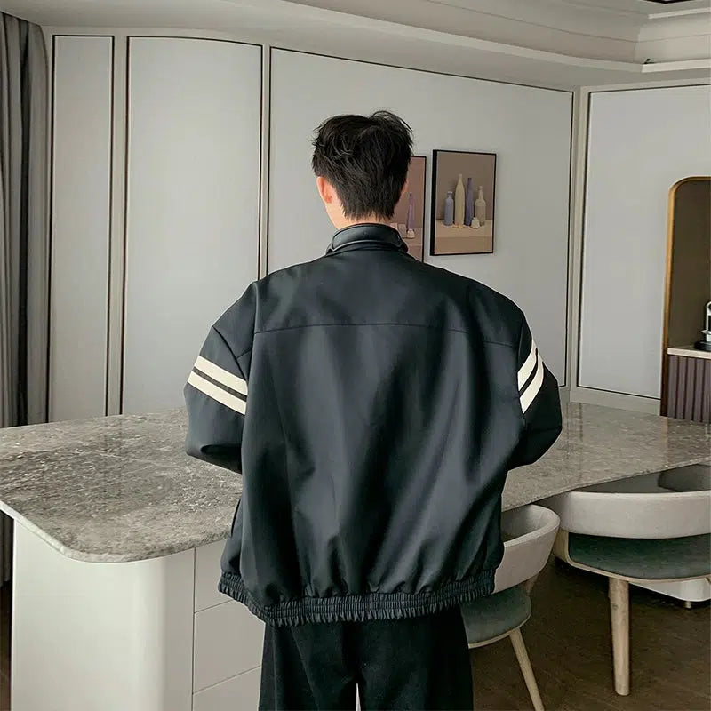 Hua Bar Striped Lapel PU Leather Jacket-korean-fashion-Jacket-Hua's Closet-OH Garments