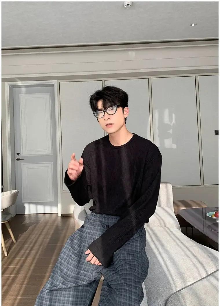 Hua Basic Textured L/S T-Shirt-korean-fashion-T-Shirt-Hua's Closet-OH Garments