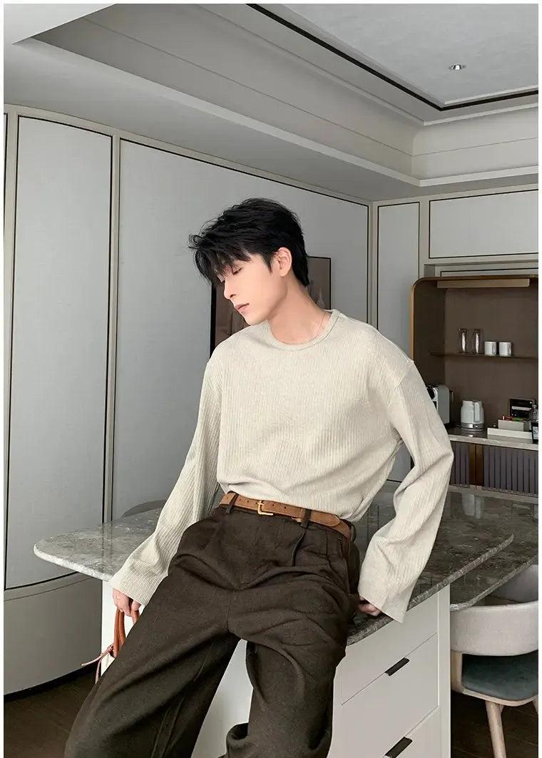 Hua Basic Textured L/S T-Shirt-korean-fashion-T-Shirt-Hua's Closet-OH Garments