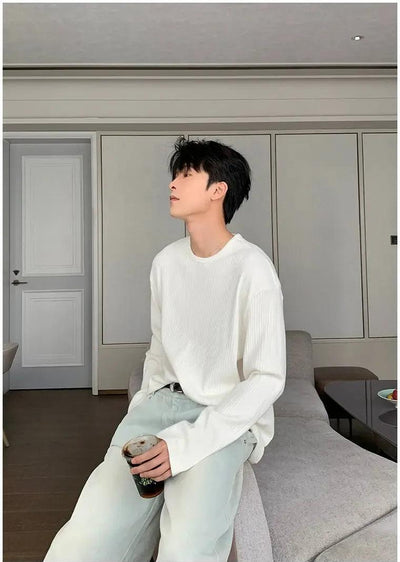 Hua Basic Textured L/S T-Shirt-korean-fashion-T-Shirt-Hua's Closet-OH Garments