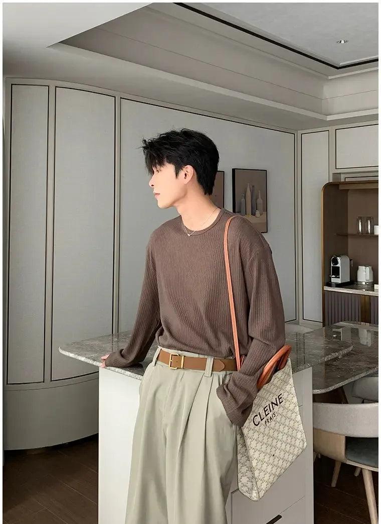 Hua Basic Textured L/S T-Shirt-korean-fashion-T-Shirt-Hua's Closet-OH Garments