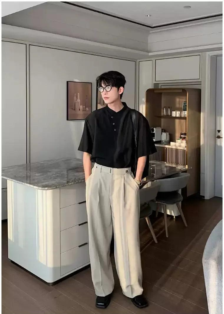 Hua Belt Buckled Pleated Trousers-korean-fashion-Trousers-Hua's Closet-OH Garments
