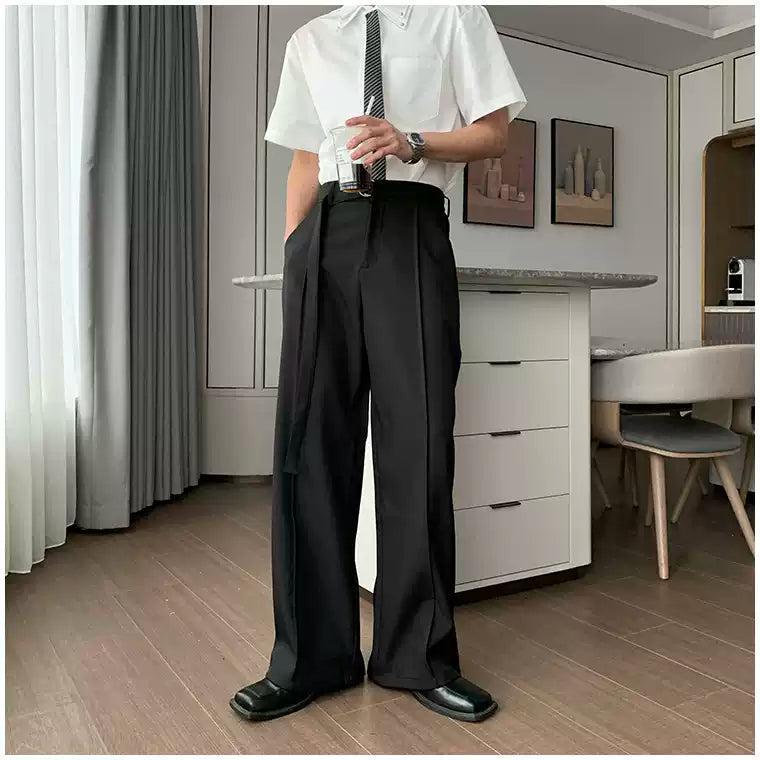 Hua Belted Pleats Clean Fit Trousers-korean-fashion-Trousers-Hua's Closet-OH Garments