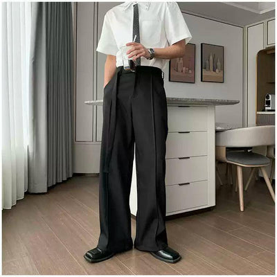 Hua Belted Pleats Clean Fit Trousers-korean-fashion-Trousers-Hua's Closet-OH Garments