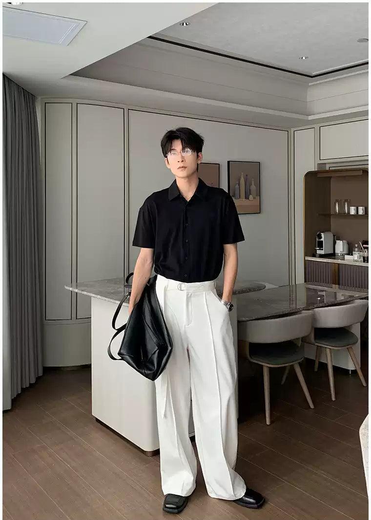 Hua Belted Pleats Clean Fit Trousers-korean-fashion-Trousers-Hua's Closet-OH Garments