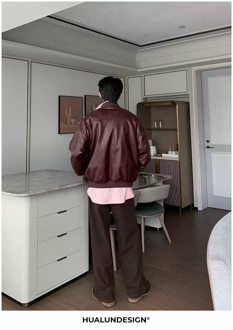 Hua Big Pocket Padded PU Leather Jacket