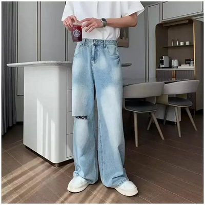 Hua Bleach Washed Ripped Knee Jeans-korean-fashion-Jeans-Hua's Closet-OH Garments