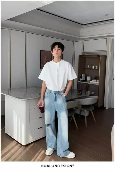 Hua Bleach Washed Ripped Knee Jeans-korean-fashion-Jeans-Hua's Closet-OH Garments