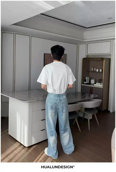 Hua Bleach Washed Ripped Knee Jeans-korean-fashion-Jeans-Hua's Closet-OH Garments
