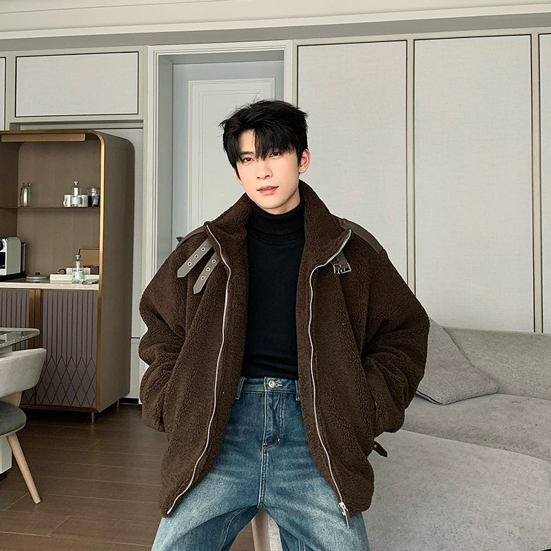 Hua Buckle Strap Polar Fleece Jacket-korean-fashion-Jacket-Hua's Closet-OH Garments