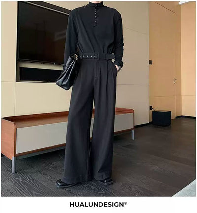 Hua Buckled Belted Straight Trousers-korean-fashion-Trousers-Hua's Closet-OH Garments