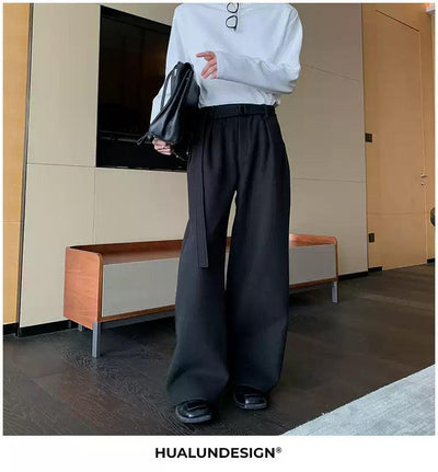 Hua Buckled Strap Wide Leg Trousers-korean-fashion-Trousers-Hua's Closet-OH Garments